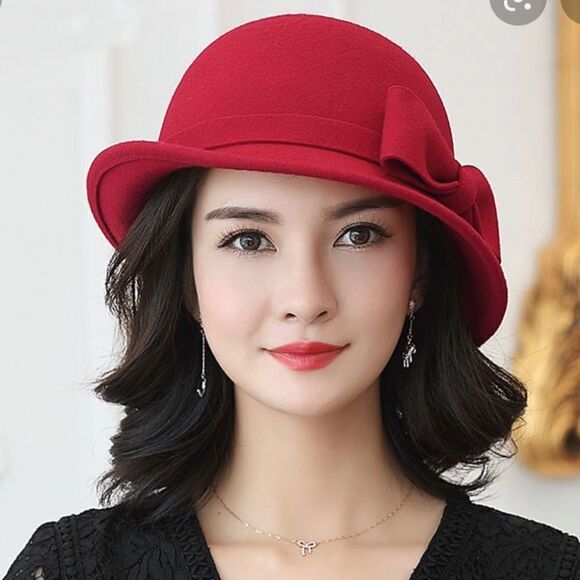 Betmar Retro Vintage 1920s Wool Vibrant Red Ladies Bow Feather & Pin Hat - Picture 14 of 16